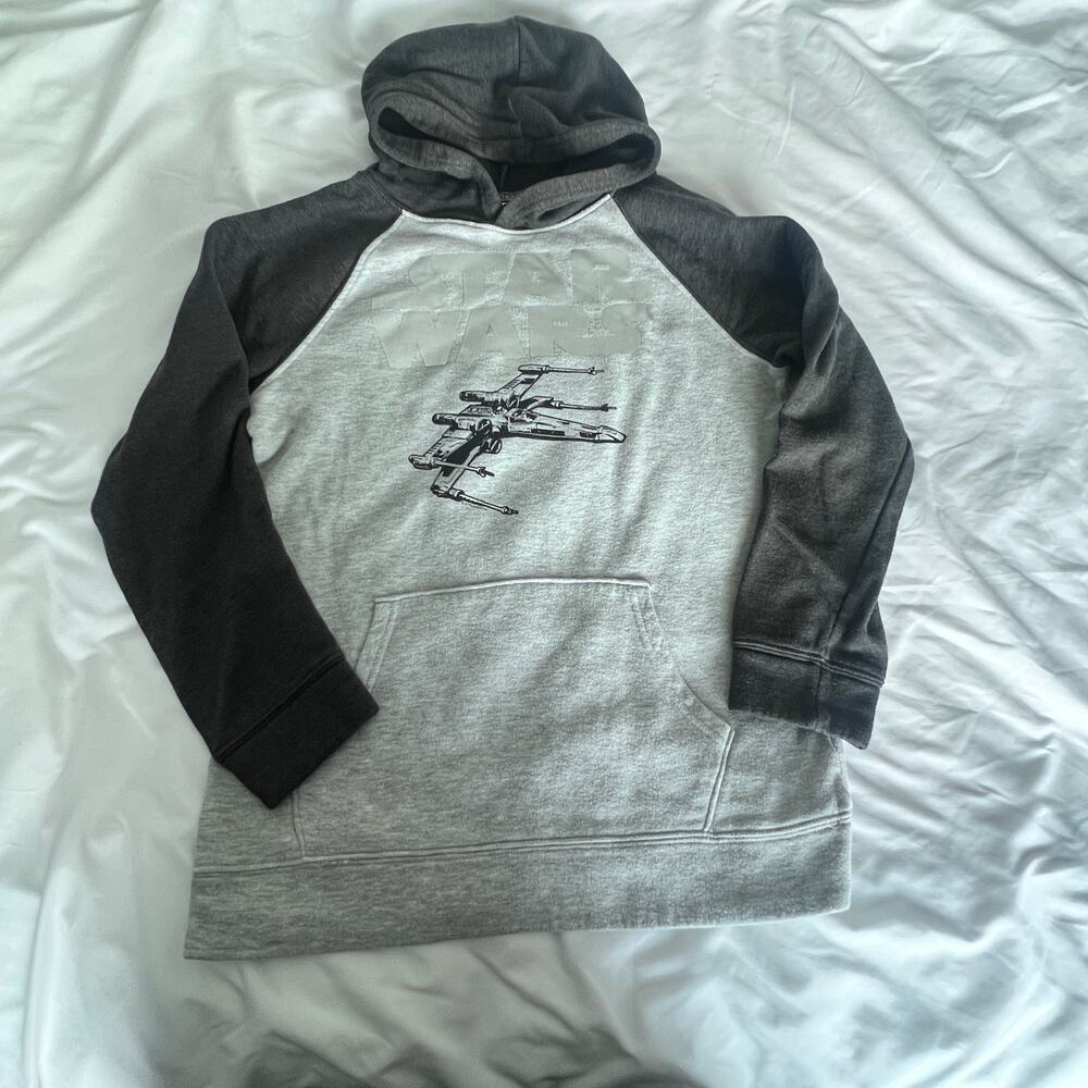 ✨Star Wars Kids Hoodie XL X-Wing Fighter Graphic Gray Black Pullover Sweatshirt